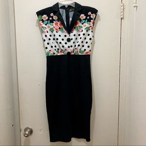 Flower Black Polka-dot Button Dress